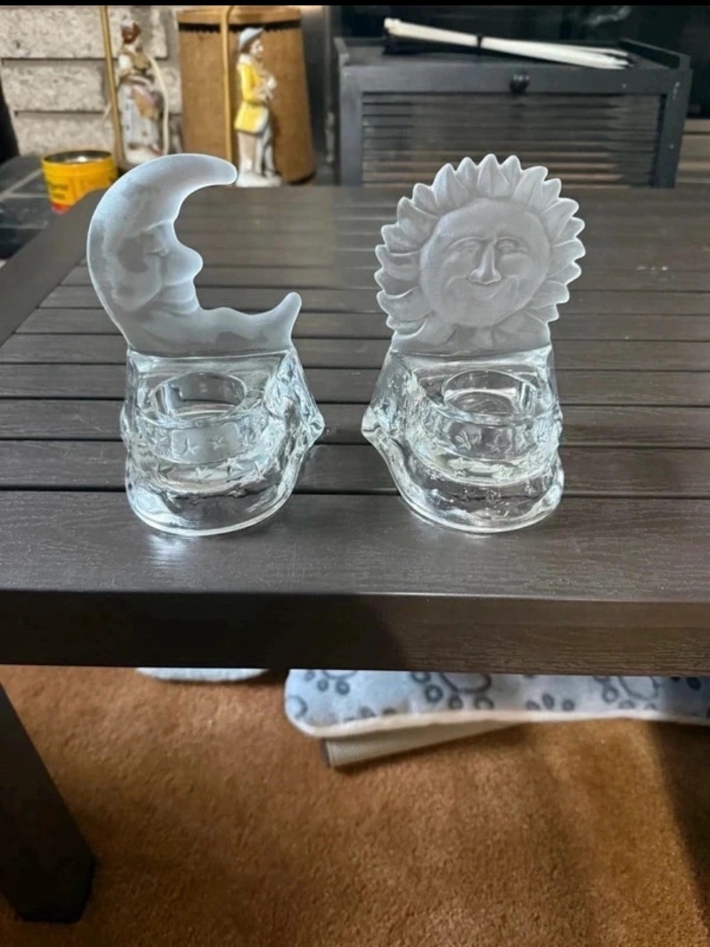 PartyLite Clear Sun and Moon Frosted Accent Glass Votive Holders